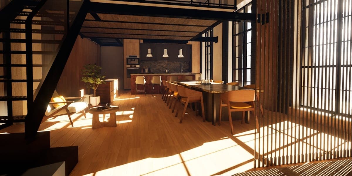 Loft avec mezzanine métallique et grandes verrières